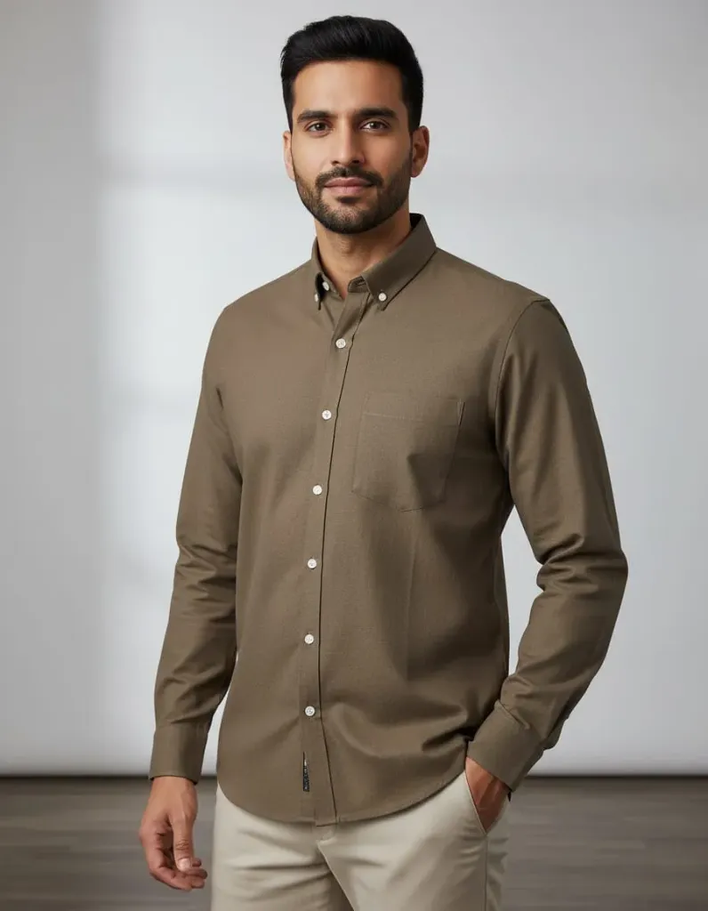 RAZAA`s solid linen brown shirts. (XXS)